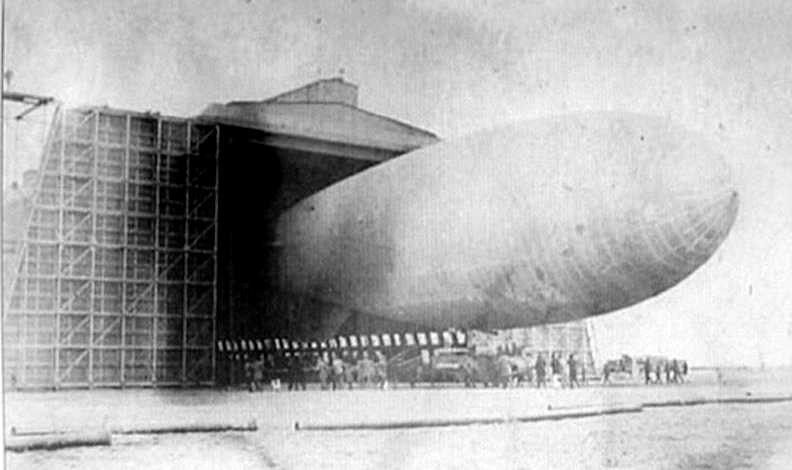 A U.S. Navy antisubmarine blimp leaving the hanger at Air station Cape May in 1918 (Now U.S. Coast Guard Training center Cape May) Courtesy of Dick Gibbs