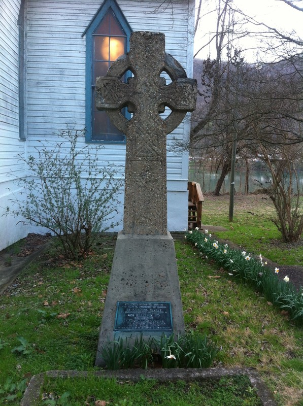 Celtic Cross on soil brought from St. Patrick's Cottage in Ireland.