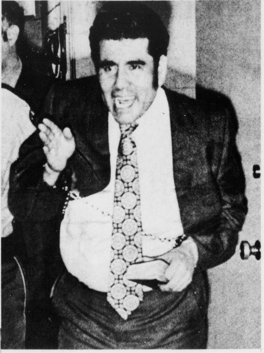 Convicted serial killer Juan Corona exits the Fairfield, CA courtroom in 1973 after being sentenced to 25 consecutive life-terms in prison for the murder of 23 migrant farm workers. Corona's brother Natividad briefly owned the Silver Dollar Saloon.