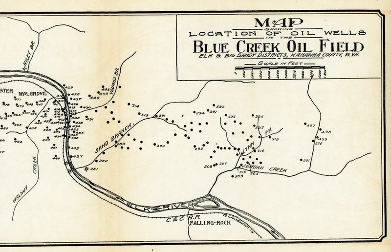 A map of the Blue Creek Oil Field. 