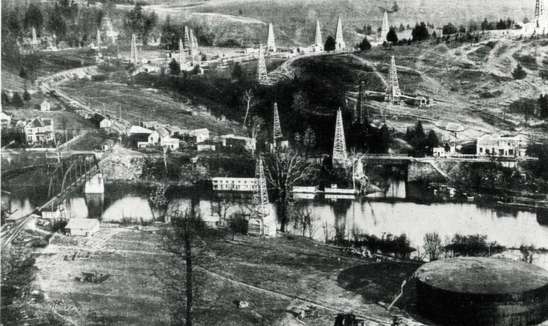 Oil wells located along the Elk River in Blue Creek.