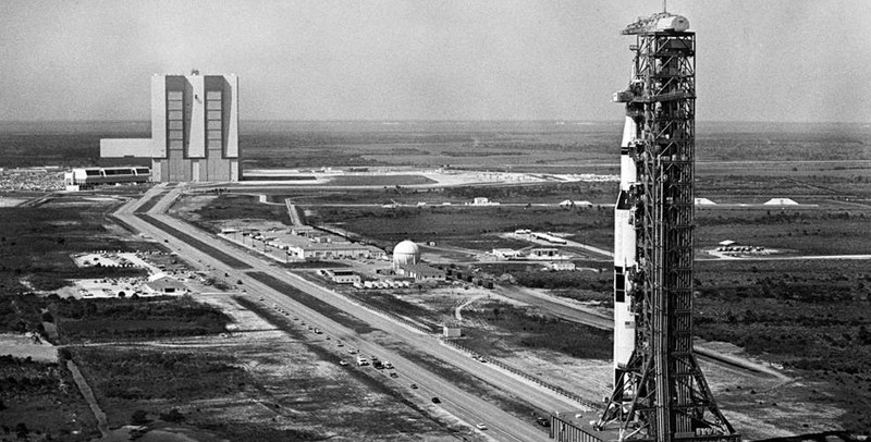 Apollo 10's Saturn V rocket prepares for launch.