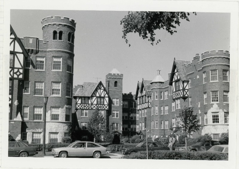 Taken 1983 - Castle features, Tudor-style and the courtyard are prominent in this photo. 