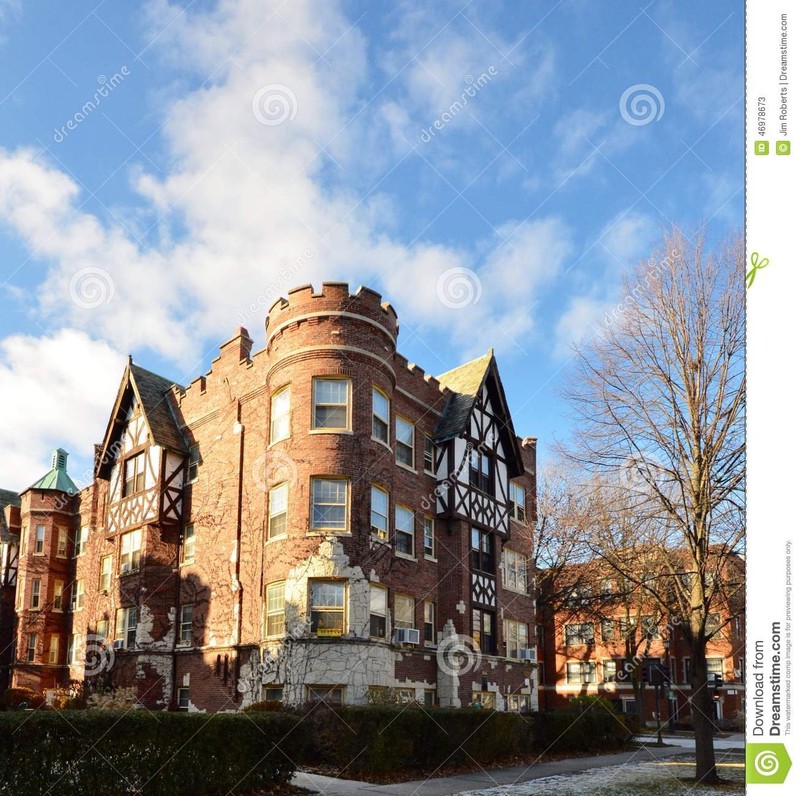 "This is a picture of the Castle Tower Apartments in Evanston, Illinois. This structure is an example of the Tudor Revival Architectural Style and was built in 1928. The apartment building was added to the National Register of Historic Places on March 15,