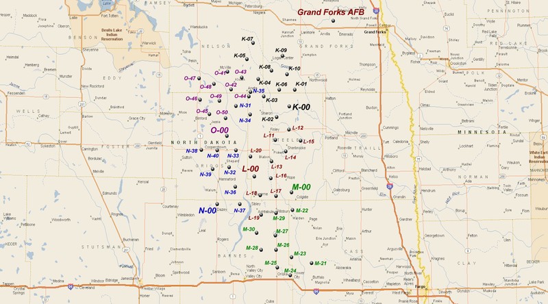 Location of Minutemen missile launch sites and missile silos under the control of the 448th Missile Squadron, based out of the Grand Forks Air Force Base.
By Bwmoll3 - Own work, CC BY-SA 3.0, https://commons.wikimedia.org/w/index.php?curid=12275645