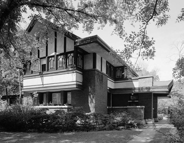 1967 Photo of Frederick B. Carter, Jr. House, designed in the Prairie School style, by Walter Burley Griffin in 1910.  