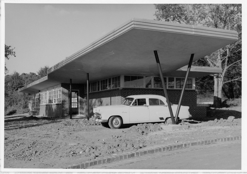 A car parks by the new Child Study Laboratory while it's under construction.