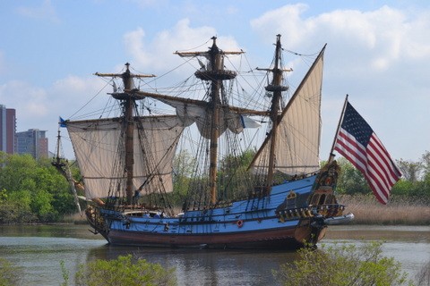 A replica of the Kalmar Nyckel docked at Fort Christina