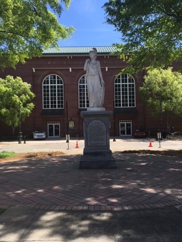 Front view of the Athena Statue, facing N Thomas St.