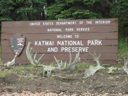 Katmai National Park and Preserve sign (photo credit: NPS at https://www.nps.gov/katm/planyourvisit/fees.htm)