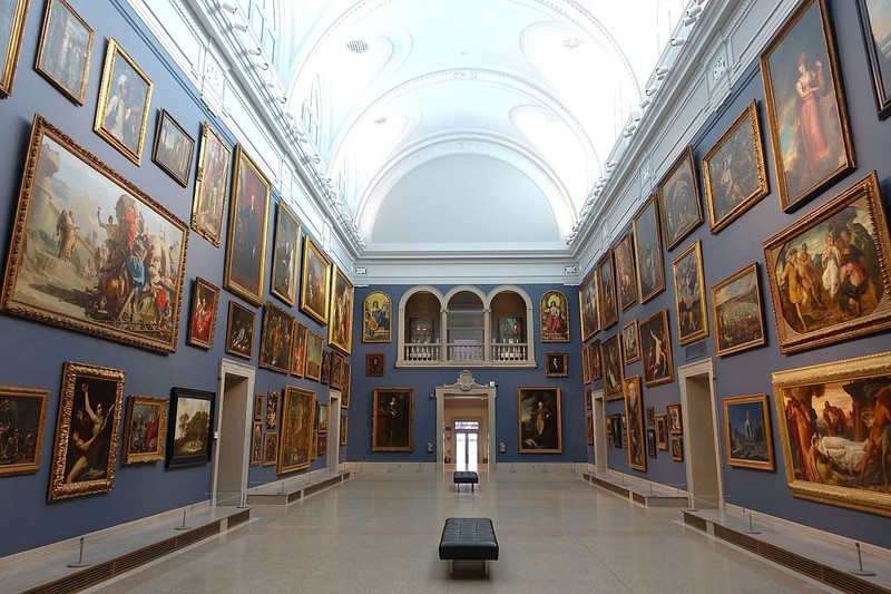 The Morgan Great Hall, hung with paintings from the European collection.