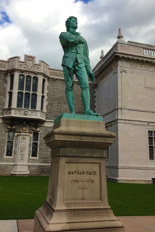 Statue of Nathan Hale outside the Atheneum.