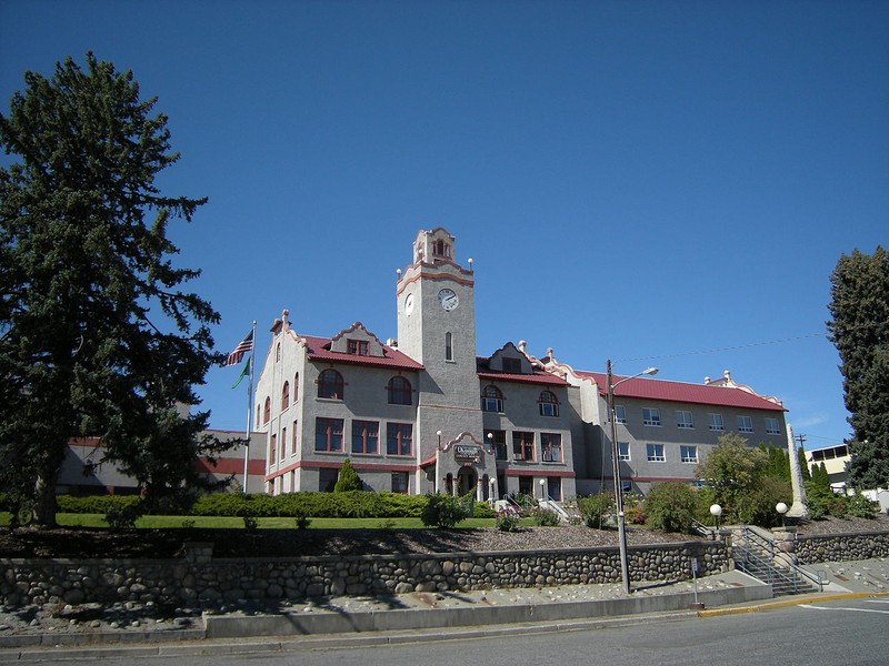 Okanogan County Courthouse was built in 1915 and is a fine example of Mission Revival architecture.