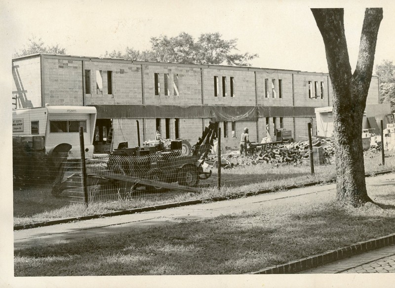 This image features Morgan Hall while it was under construction.  