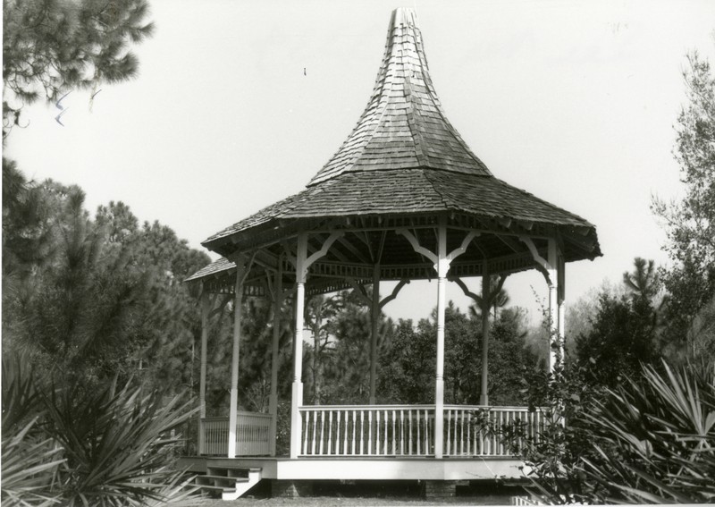 Williams Park Bandstand replica at Heritage Village, Largo, Florida, in 1987. The original bandstand was destroyed in the Tampa Bay Hurricane of 1921. 