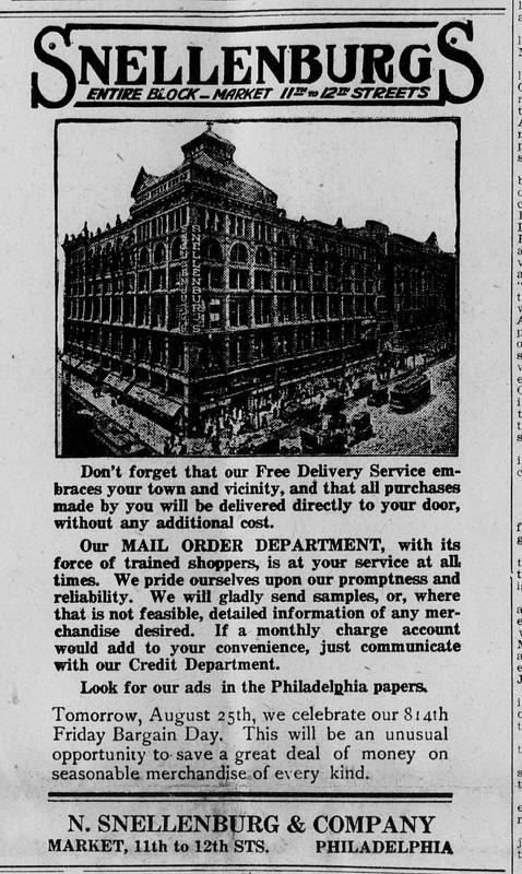 Snellenberg Department store advertisement, 1916