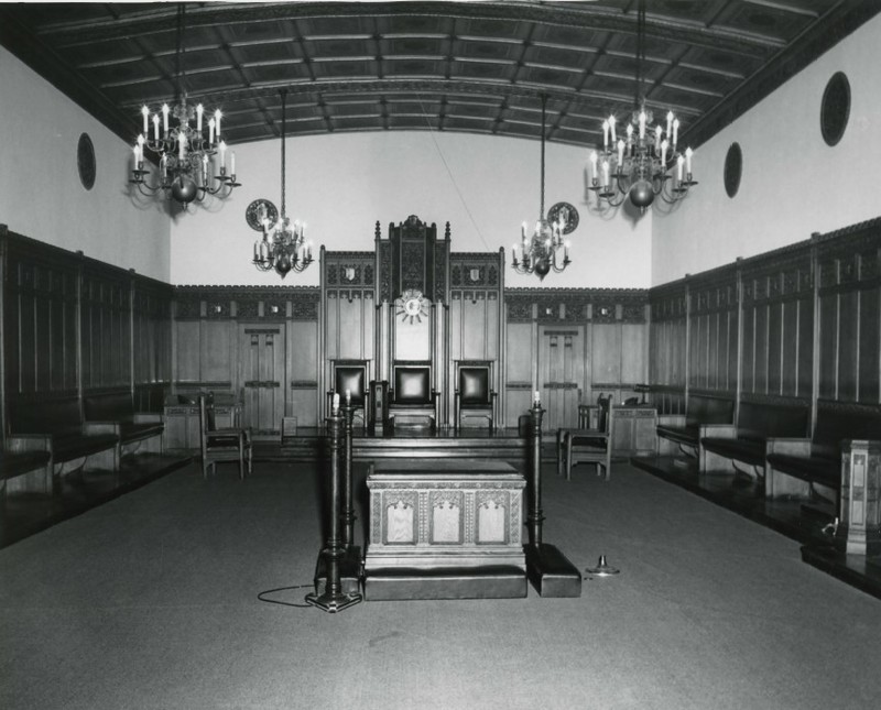 Building, Hall, Interior design, Black-and-white