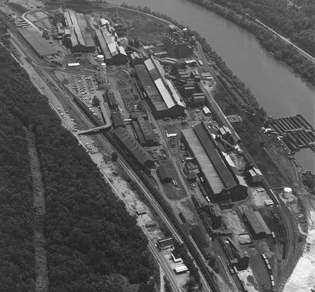 An aerial view of the plant circa 1950.