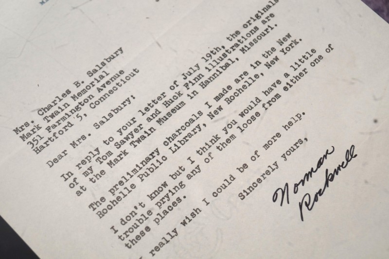 In 1967 Edith Salsbury wrote a letter to famed American illustrator Norman Rockwell inquiring about his original illustrations for The Adventures of Tom Sawyer and Adventures of Hucklebury Finn.