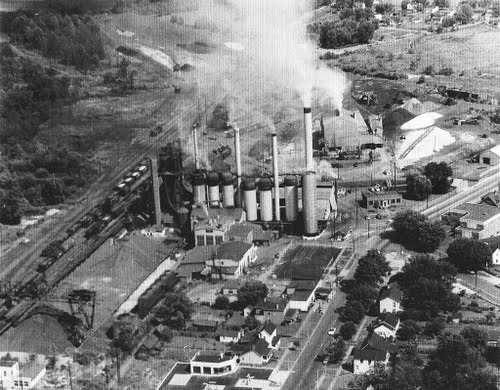 An aerial shot of the Globe Iron Company plant