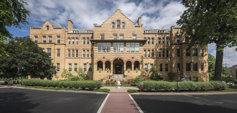 The view in front of the Western Pennsylvania School for Blind Children originally built in 1894. The original structure has been maintained with the most recent addition of a Sky Bridge during the 2017-2018 school year. 