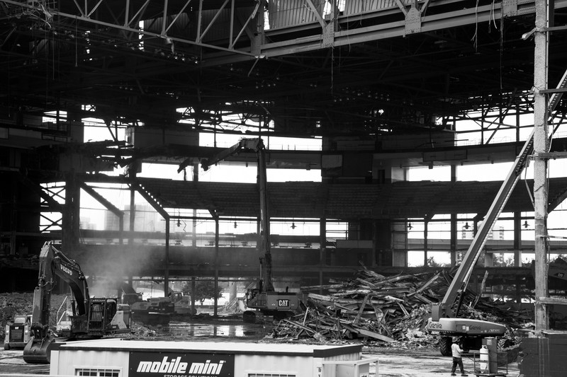 The demolition of Joe Louis Arena in Detroit, USA, seen from Steve