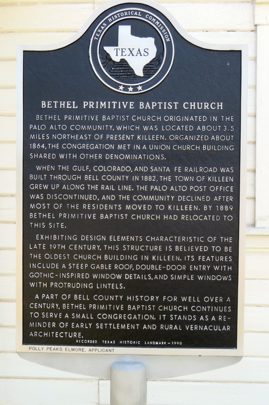 The front of the church includes an official state of Texas historical marker 