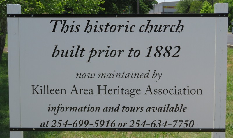 The exact date of the church's construction is unknown but given the decision to move the church to Killeen from Palo Alto, it can be assumed that it was constructed in or prior to 1882. 