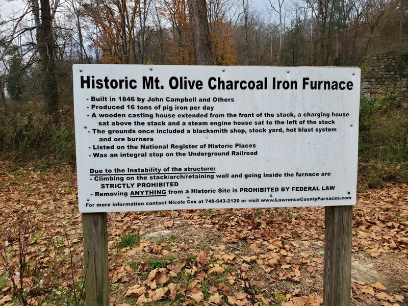 Sign at Olive furnace giving visitors information on the furnace and site