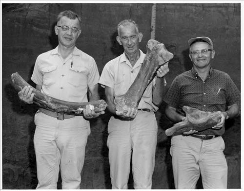 Men holding bones recovered at Big Bone Lick