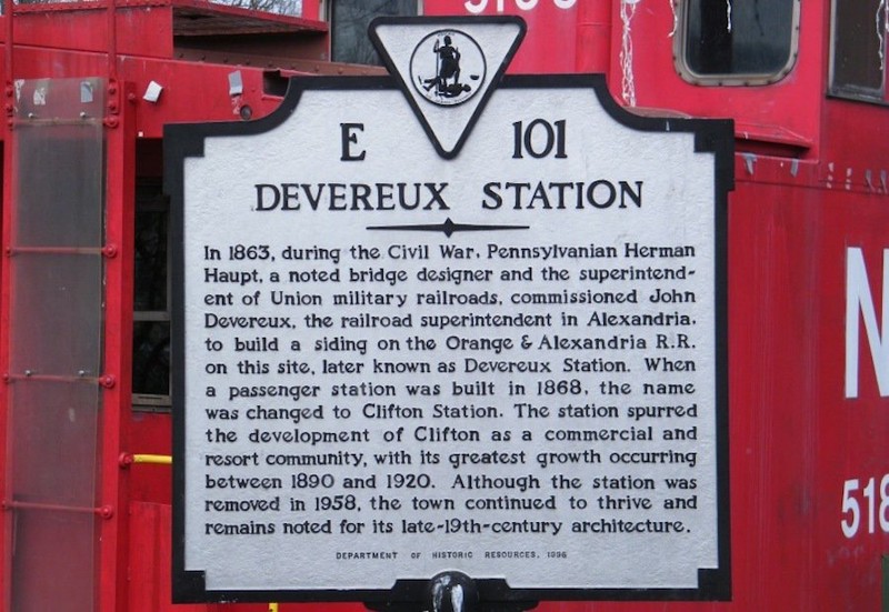 This marker offers a short history of Devereux Station