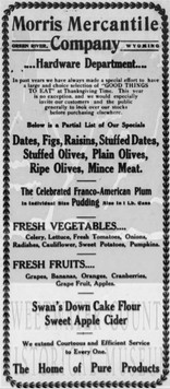 A thanksgiving ad from 1915 for the Morris Mercantile