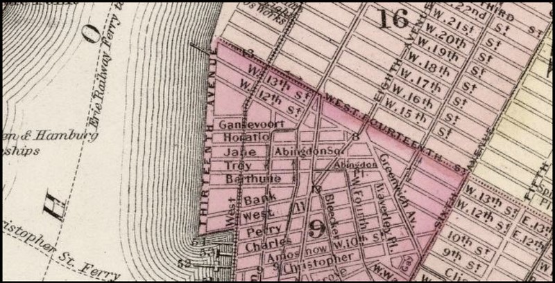 Map depicting the former extent of Manhattan's Thirteenth Avenue