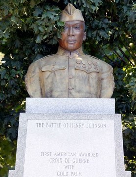 The Henry Johnson Memorial Statue in Washington Park.