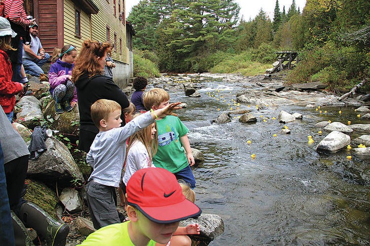 Children route for their ducks to win the annual Ben's Mill rubber duck race on the Stevens River. 