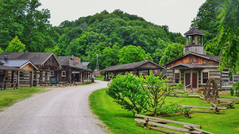 Heritage Farm consists of over a dozen buildings designed to resemble an early Appalachian settlement.