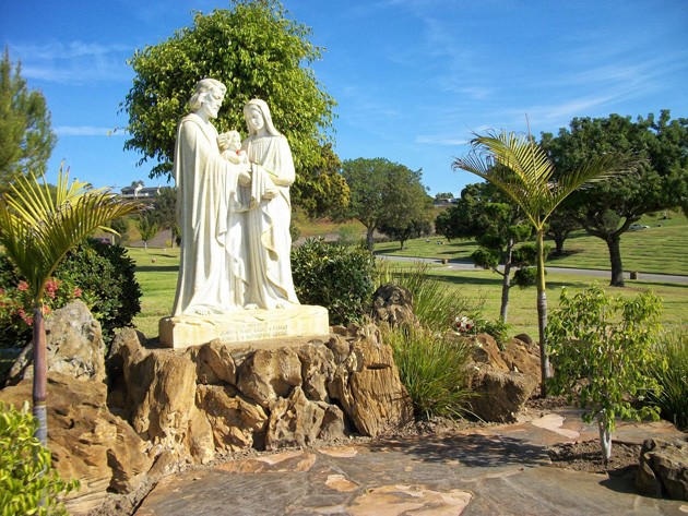 One of the many beautiful Catholic statues across Holy Cross, this one depicting Christ, the Madonna, and Joseph