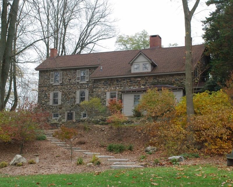 Exterior view of large stone house