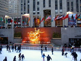 the 18 foot statue of Prometheus was built in 1934 and remains one of the symbols of New York City