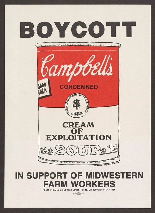 Poster of the FLOC sponsored boycott of Cambpell's Soup.
