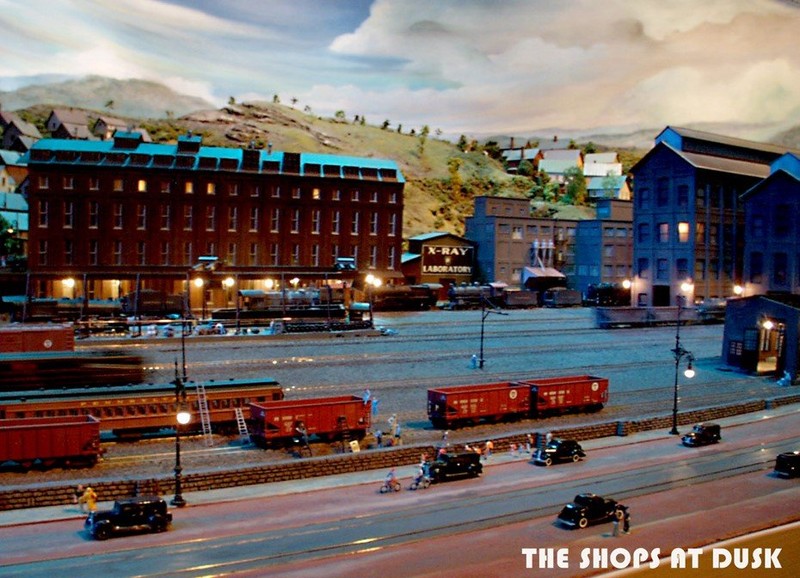 A close-up of the museum's large model railroad display.