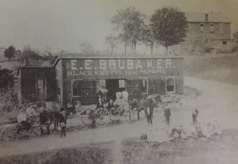 E. E. Brubaker's Blacksmith shop in the late 1800s.
