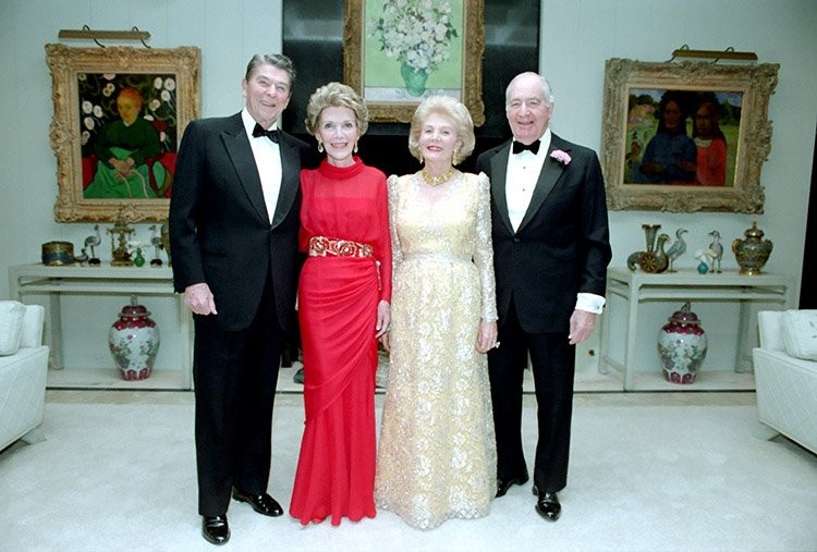 President Reagan and Nancy Reagan with Walter and Leonore Annenberg before a New Year's Eve Party, 1986