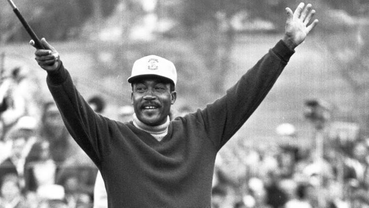 Charlie Sifford celebrating after wining first PGA tournament event