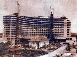 Miami Beach Fontainebleau Hotel Under Construction around the Firestone Estate (c. 1954). Credit: Transit Miami