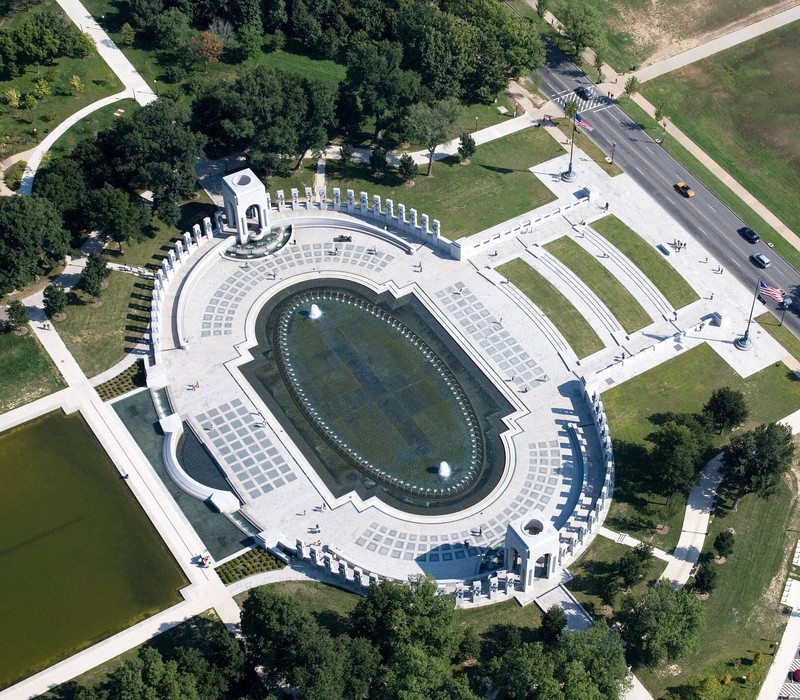 An aerial view of the National World War II Memorial.