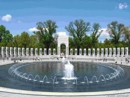 The National World War II Memorial is expansive, much like the war itself, but uses symmetry, flowing water, and inscriptions to indicate unity. 