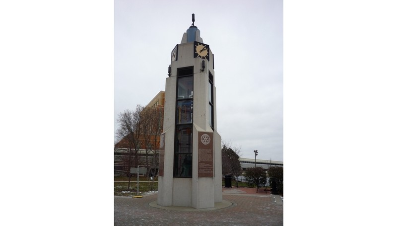 This clock tower was dedicated in 1997 in honor of the city's 150th birthday. The clock and its chimes are powered by a restored steam engine. 