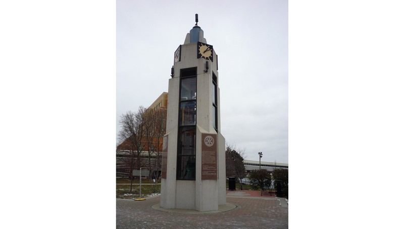This clock tower was dedicated in 1997 in honor of the city's 150th birthday. The clock and its chimes are powered by a restored steam engine.