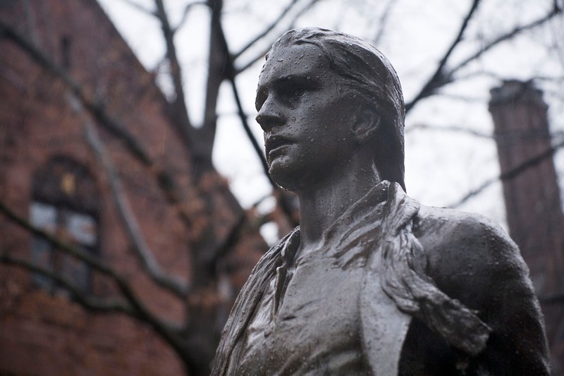 Statue of Captain Nathan Hale erected on the grounds of his alma mater Yale University thanks to the support of George Dudley Seymour. 